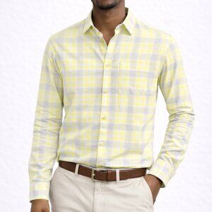 GAP Slim-Fit Plaid Button-Down Shirt – Yellow/Grey, Size Small